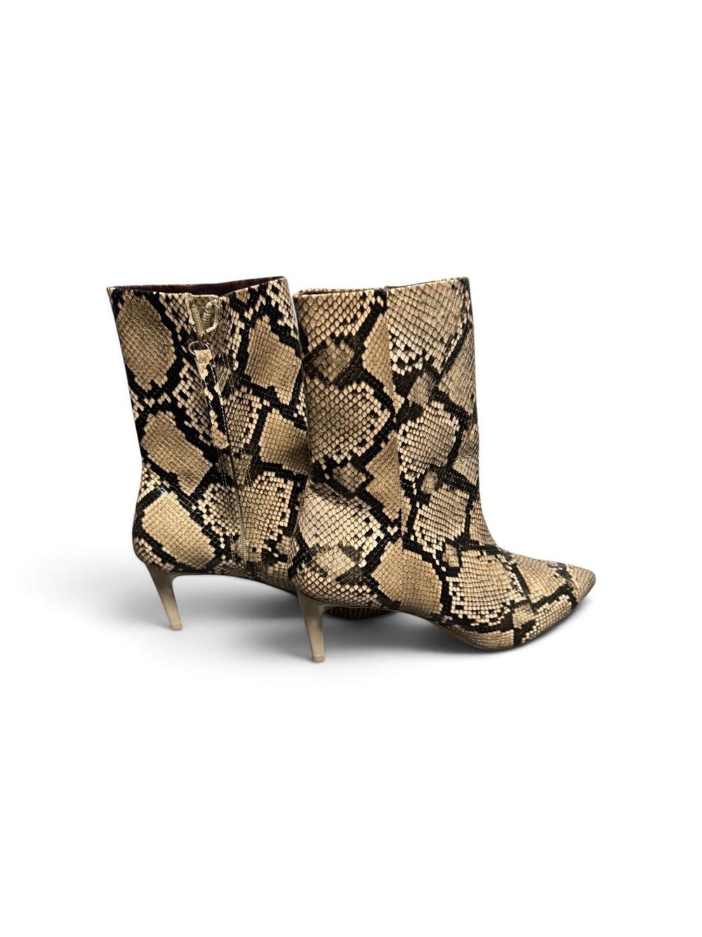 H&M Snake-Print Pointed Kitten Heel Ankle Boots - Beige/Black